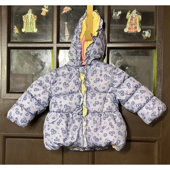 Wippette Kids Purple Puffer Coat Girls 12 Months Toddler Baby Floral Winter - Picture 6 of 13